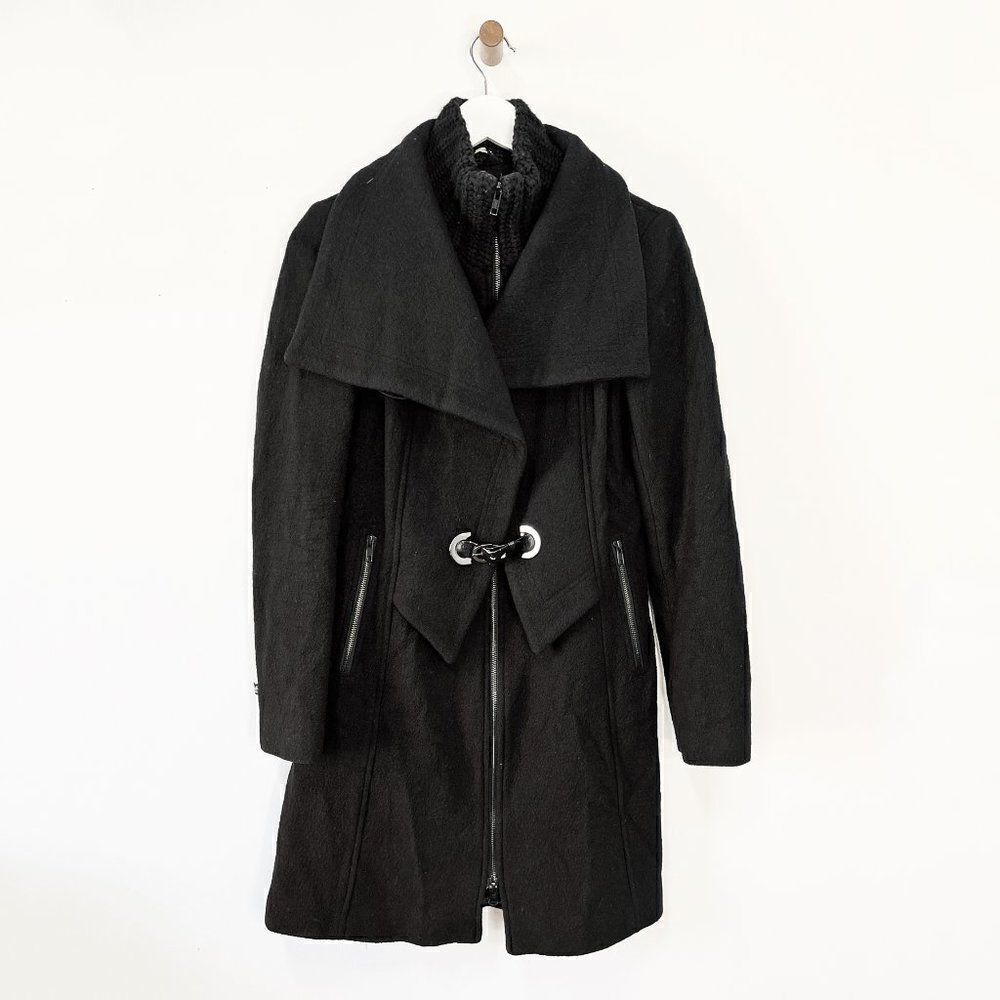 Soia & Kyo Black Wool Blend Dress Coat with Knit Collar and Belt Detail